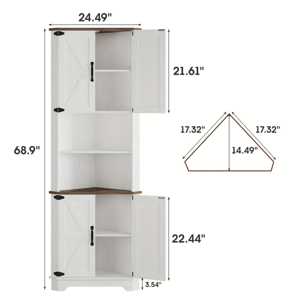 Farmhouse Corner Storage Cabinet with Barn Door Design, 68.9\