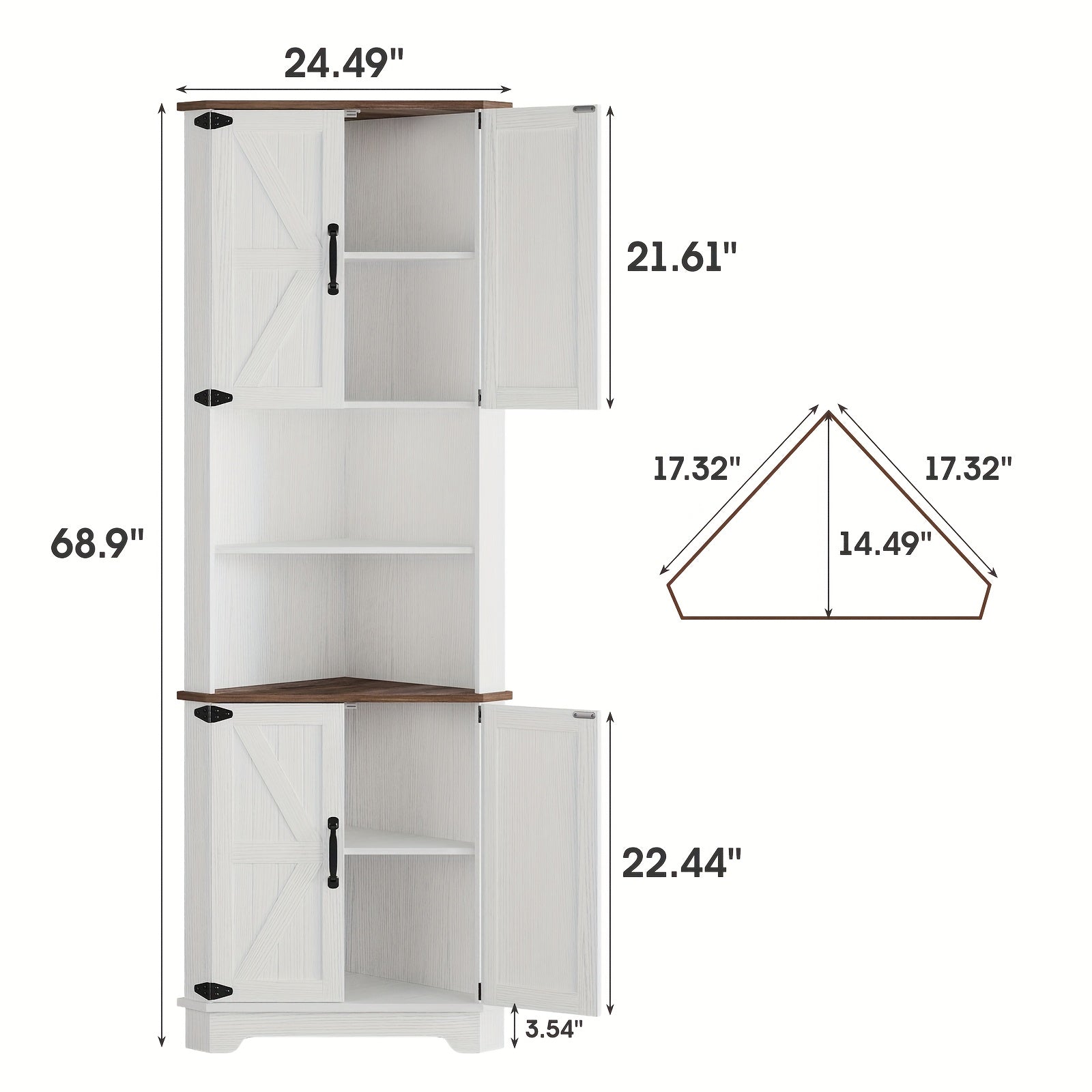 Farmhouse Corner Storage Cabinet with Barn Door Design, 68.9\