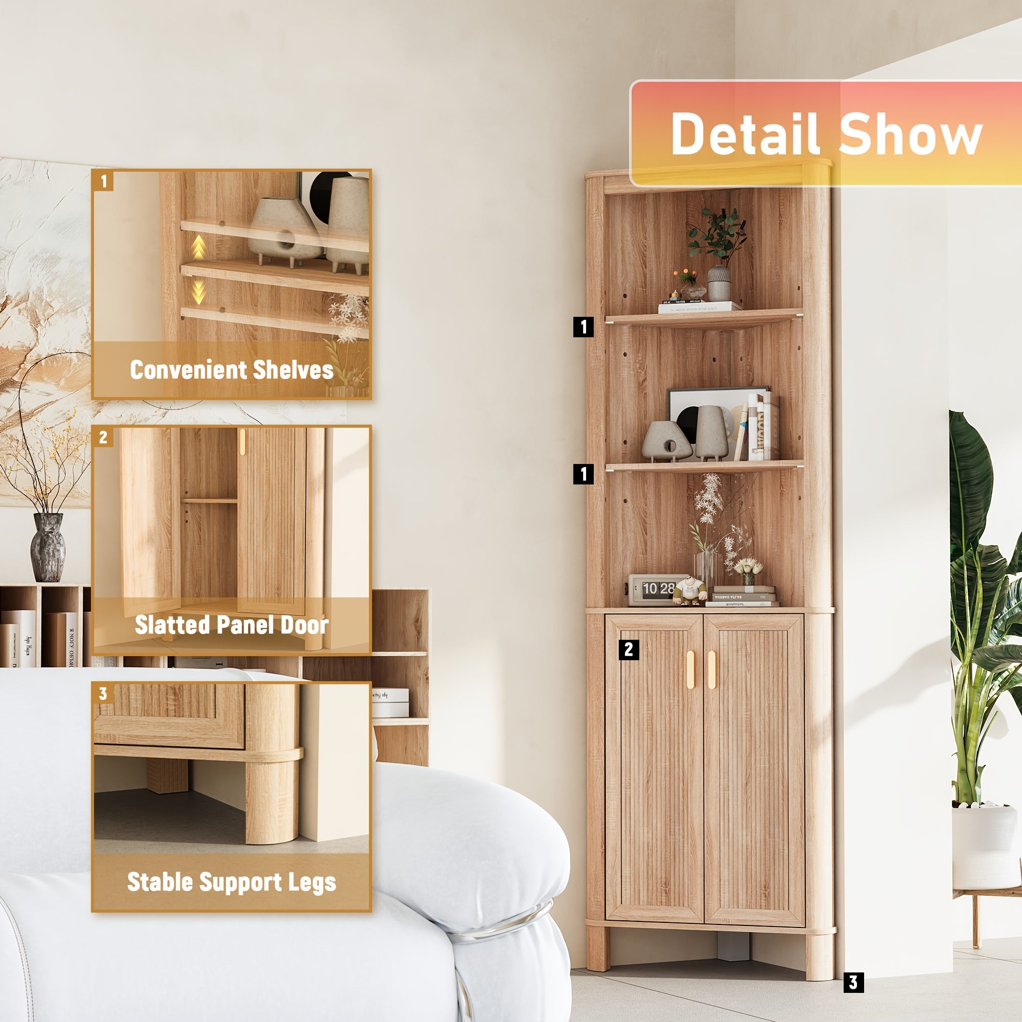 Fluted Corner Cabinet, 68\