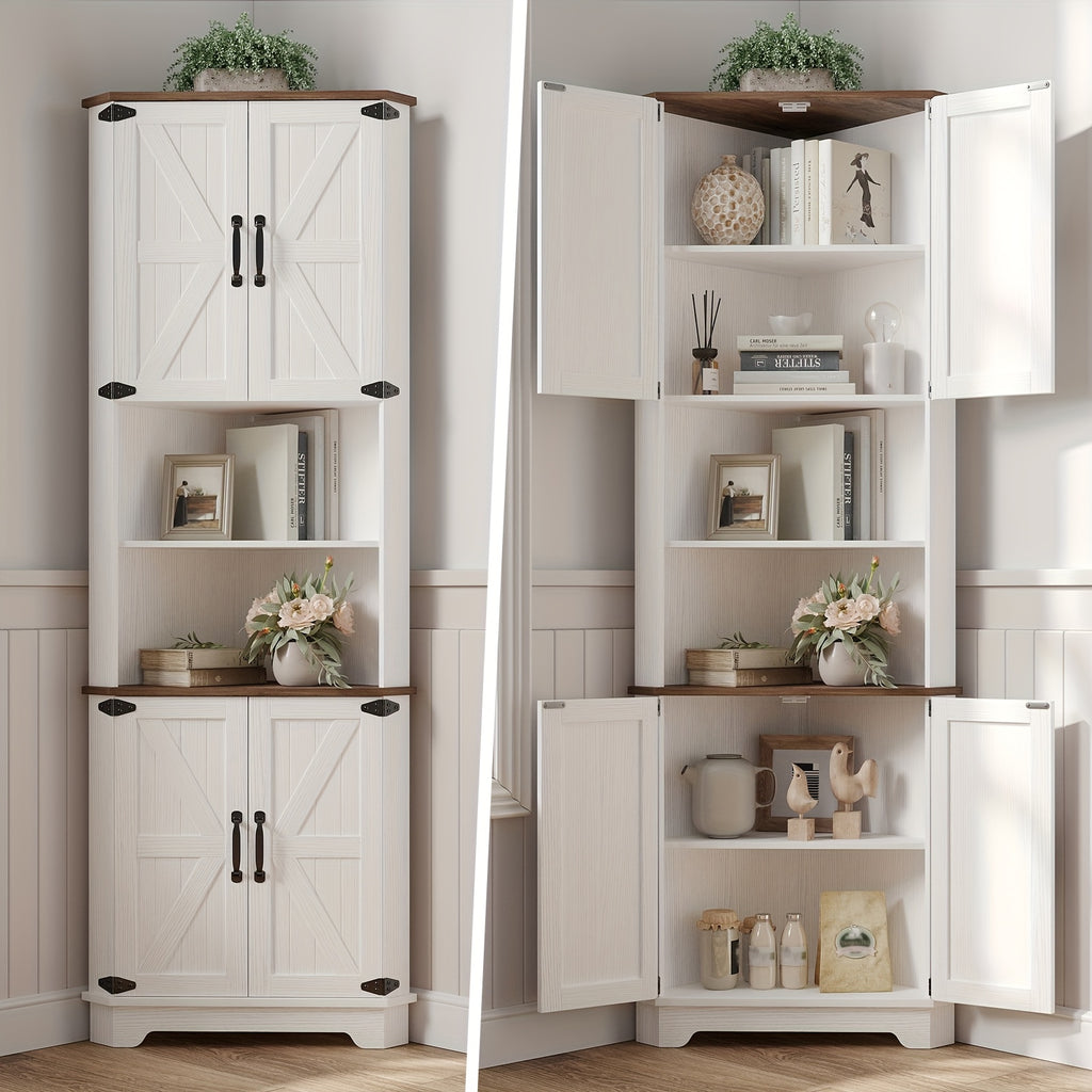 Farmhouse Corner Storage Cabinet with Barn Door Design, 68.9\