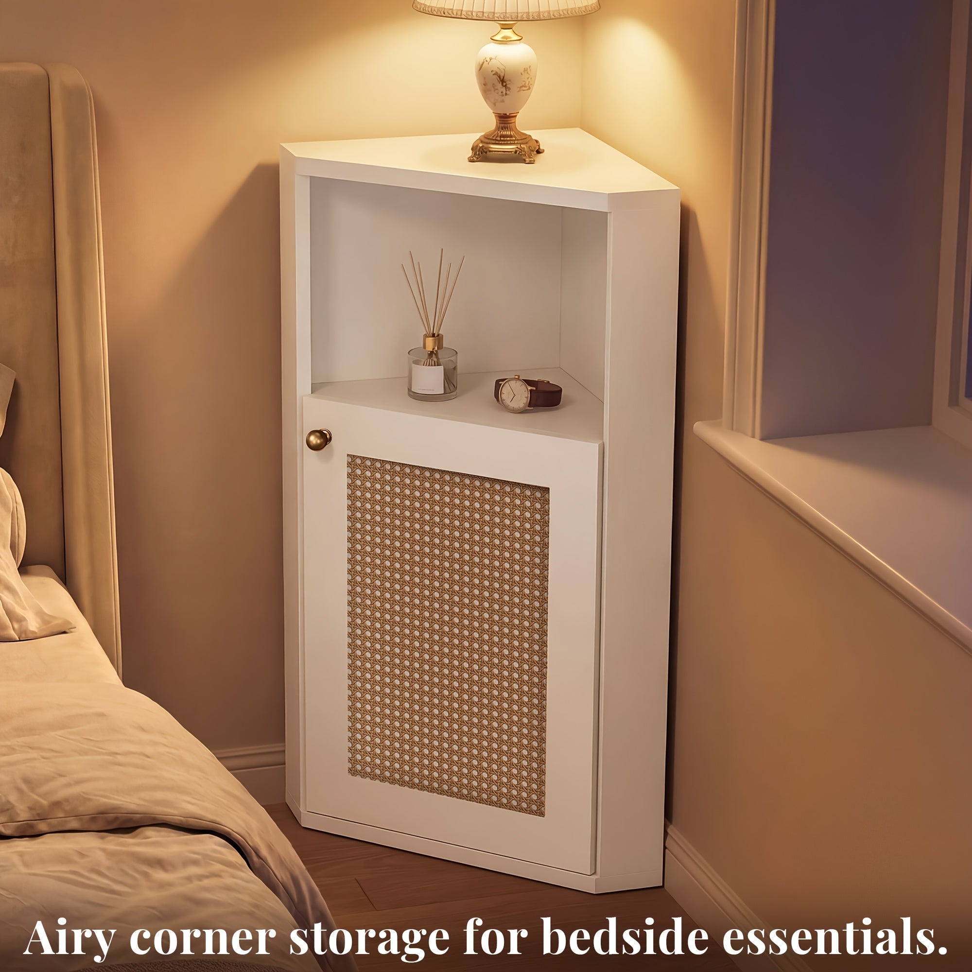 OMCHOM Tall Corner Storage Cabinet Freestanding Suitable for Bathroom, Living Room, Bedroom, Kitchen - Adjustable Shelves & Door, Space-Saving Corner Unit with Walnut Doors, Panel Cabinet, Assembly, -Standing Organizer