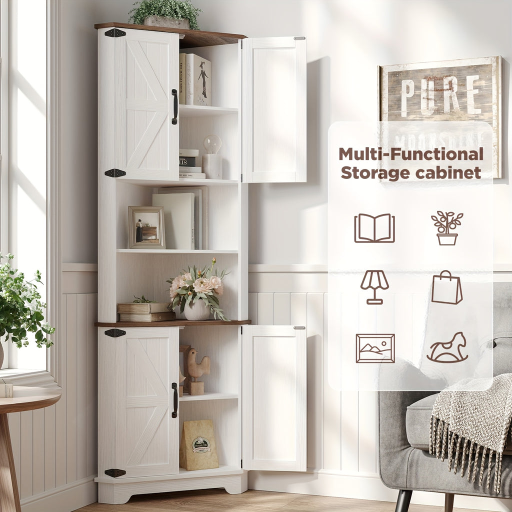 Farmhouse Corner Storage Cabinet with Barn Door Design, 68.9\