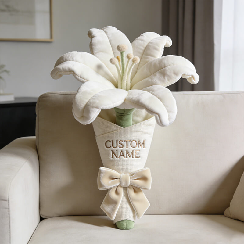 Personalized lily bouquet themed throw pillow
