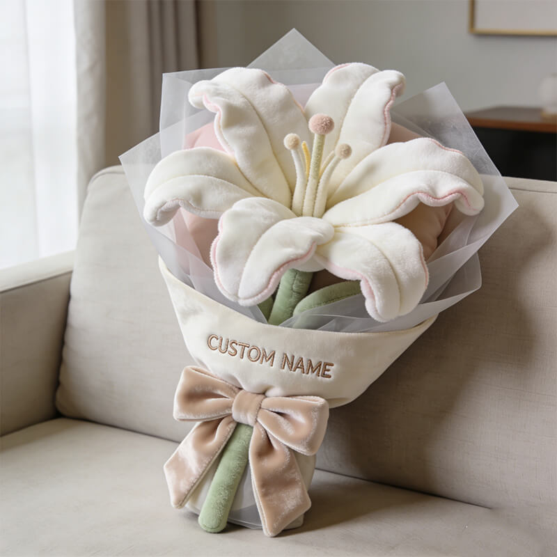 Personalized lily bouquet themed throw pillow