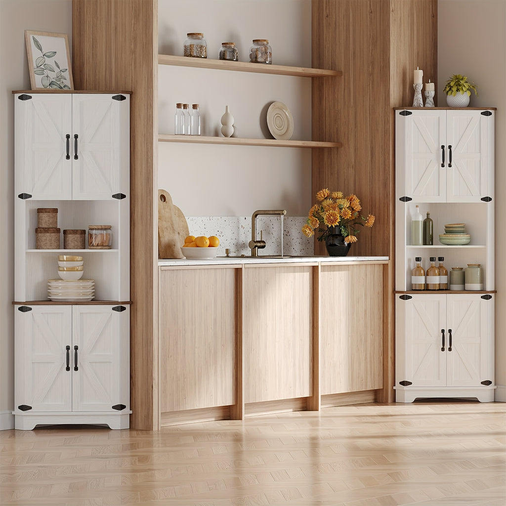 Farmhouse Corner Storage Cabinet with Barn Door Design, 68.9\