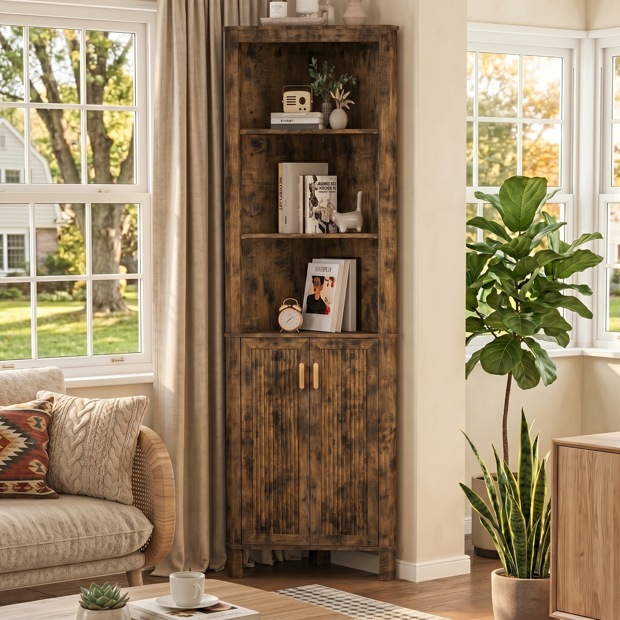 Fluted Corner Cabinet, 68\