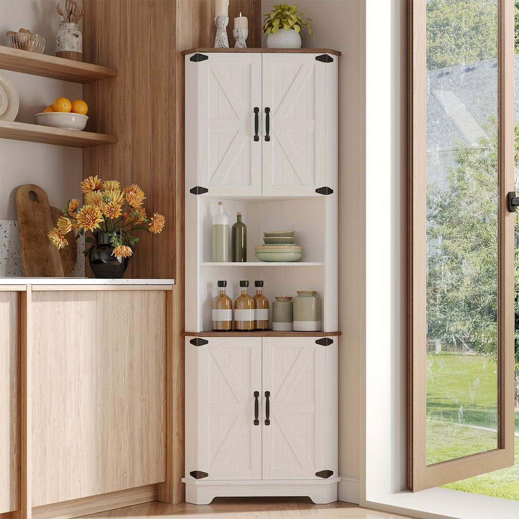 Farmhouse Corner Storage Cabinet with Barn Door Design, 68.9\