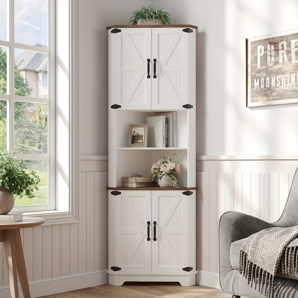 Farmhouse Corner Storage Cabinet with Barn Door Design, 68.9\