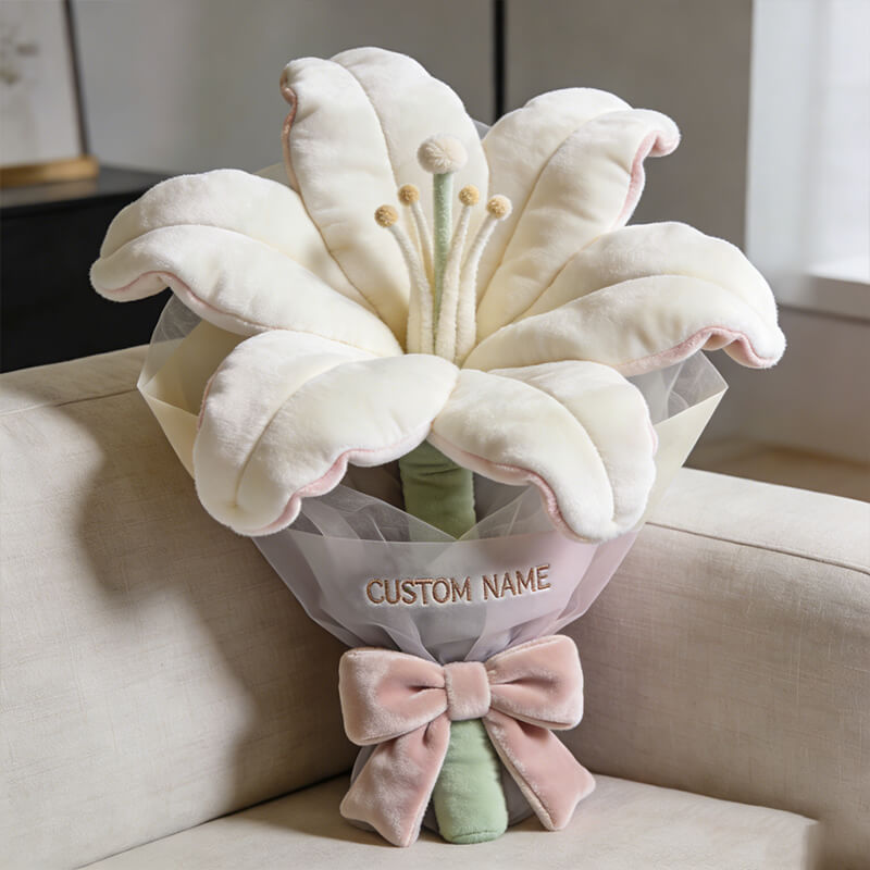 Personalized lily bouquet themed throw pillow