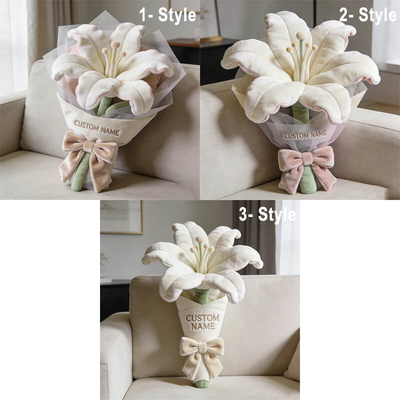 Personalized lily bouquet themed throw pillow