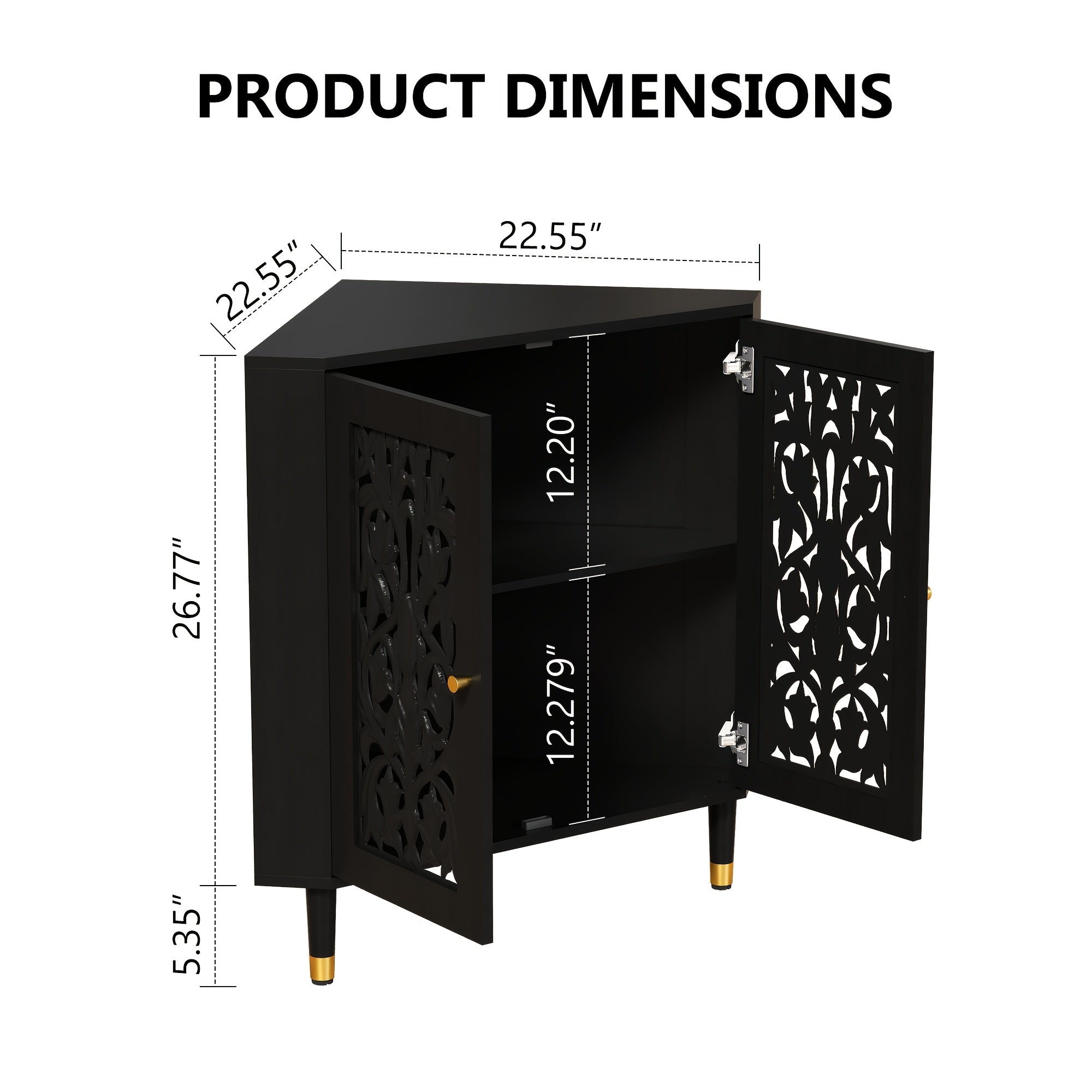 Retro Corner Cabinet with 2 Hollow Carved Doors And 2-Tier Shelves
